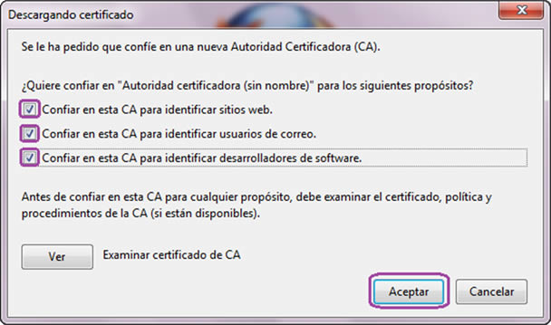 Ventana de descarga de certificado de la FNMT- RCM