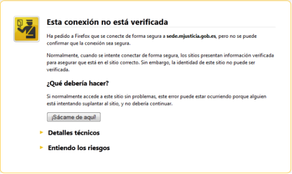 Aviso de seguridad en el Navegador Mozilla Firefox
